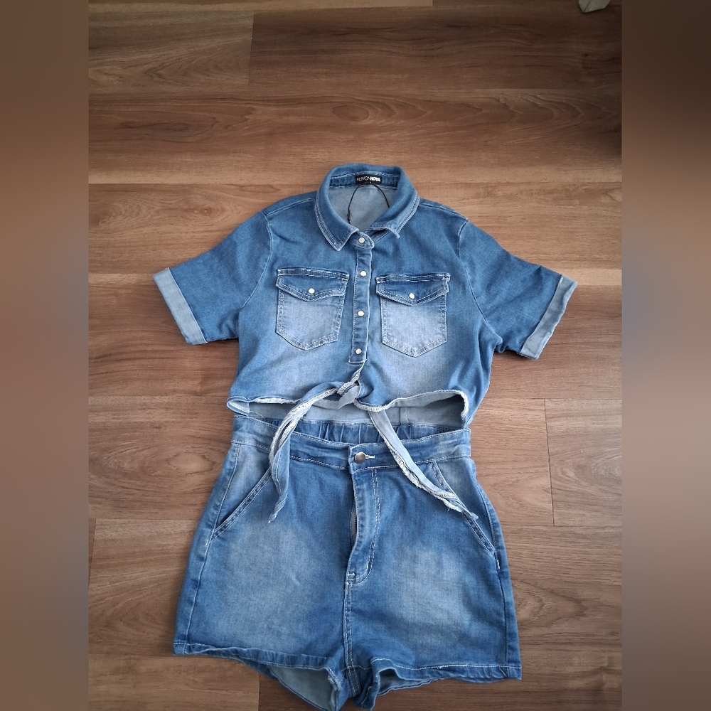 Fashion Nova Blue Denim Shorts Set